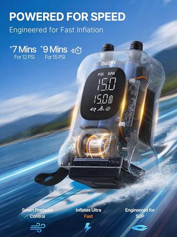 OGERY Paddle Board Electric Pump 20PSI with Safe & Fast Dual Stage Inflation & Deflation, Max. 4.5 SUPs Long-Lasting, Smart Auto-Off Rechargeable Compact Air Pump for Sup Inflatable Beds Tent Boats in Kuwait