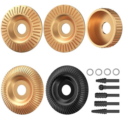 مجموعة أقراص نحت الخشب BURMONG 14 قطعة لمطحنة الزوايا، قرص تشكيل الخشب 4 بوصة و4.5 بوصة وعجلة الطحن، أقراص نحت الفولاذ الكربوني مع نتوءات دوارة، حلقات محول 5/8 بوصة و7/8 بوصة in Kuwait