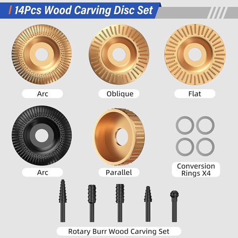 مجموعة أقراص نحت الخشب BURMONG 14 قطعة لمطحنة الزوايا، قرص تشكيل الخشب 4 بوصة و4.5 بوصة وعجلة الطحن، أقراص نحت الفولاذ الكربوني مع نتوءات دوارة، حلقات محول 5/8 بوصة و7/8 بوصة in Kuwait