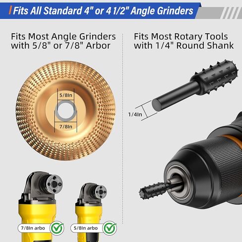 مجموعة أقراص نحت الخشب BURMONG 14 قطعة لمطحنة الزوايا، قرص تشكيل الخشب 4 بوصة و4.5 بوصة وعجلة الطحن، أقراص نحت الفولاذ الكربوني مع نتوءات دوارة، حلقات محول 5/8 بوصة و7/8 بوصة in Kuwait