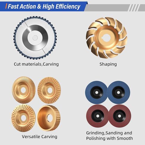 مجموعة أقراص نحت الخشب من BURMONG مكونة من 14 قطعة لمطحنة زاوية 4 بوصات و4-1/2 بوصة - مجموعة أدوات قطع ونحت وطحن الخشب مع قرص بالمنشار وأقراص تشكيل الخشب وعجلات الصنفرة ذات الرفرف وحلقات المحول ومفتاح الربط in Kuwait