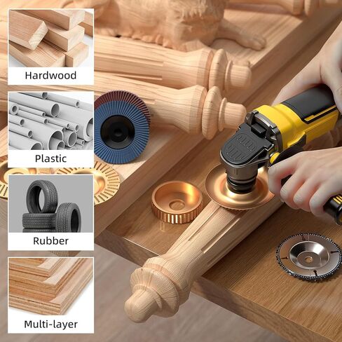 مجموعة أقراص نحت الخشب من BURMONG مكونة من 14 قطعة لمطحنة زاوية 4 بوصات و4-1/2 بوصة - مجموعة أدوات قطع ونحت وطحن الخشب مع قرص بالمنشار وأقراص تشكيل الخشب وعجلات الصنفرة ذات الرفرف وحلقات المحول ومفتاح الربط in Kuwait