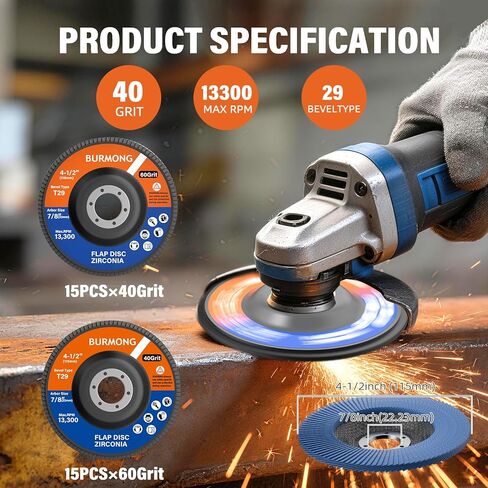 BURMONG 30 حزمة أقراص رفرف 4-1/2 بوصة لمطحنة الزوايا - 40/60 Grit T29 أقراص طحن وصنفرة زركونيا كاشطة، أربور 7/8 بوصة، للمعادن والخشب والفولاذ المقاوم للصدأ in Kuwait