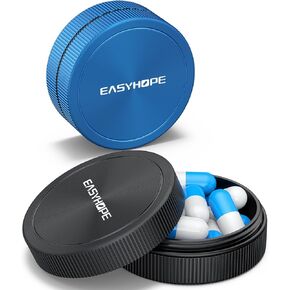 صندوق حبوب صغير وحقيبة سدادة الأذن، (عبوتان) من سبائك الألومنيوم المعدنية المقاومة للماء منظم صغير لأدوية السفر - حاوية محمولة، تحمل فيتامينات المجوهرات، زيت السمك - متوافق مع، حلقة، مشاعر، جماع الأذن in Kuwait