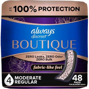 Always Discreet Boutique Adult Incontinence Bladder Leak Pads for Women, Moderate Absorbency, Regular Length, Up to 100% Bladder Leak Protection, 48 Count in Kuwait