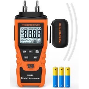 DMT01 مقياس الضغط الرقمي POROMETISTO، معايرة يدوية مخصصة صفر، قياس في الوقت الحقيقي، تسجيل الحد الأقصى/الدقيقة/المتوسط، مقياس الضغط HVAC، 12 وحدة اختبار ضغط الغاز، مقياس الضغط التفاضلي in Kuwait