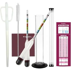 مجموعة مقياس كثافة السوائل من Fermtech مع عينة لص النبيذ مقاس 19 بوصة - مقياس كثافة السوائل الزجاجي ثلاثي المقياس لـ ABV واختبار البريكس والجاذبية، أداة أخذ العينات البلاستيكية لأباريق سعة 1 جالون/Carboys، مجموعة تخمير النبيذ والبيرة المنزلية in Kuwait