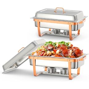 4 عبوات من أطباق الطعام سعة 8.5 كيو تي للبوفيه، وعاء تقديم الطعام من الفولاذ المقاوم للصدأ مع أغطية ومقالي وحوامل وقود لتدفئة الطعام في الحفلات والمناسبات وحفلات الزفاف، ذهبي وردي in Kuwait