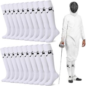 10 Pairs Fencing Socks for Epee and Foil White Cotton Knee High Socks Comfortable Support Athletic Stockings with Reinforced Foot Protection for Men Youth in Kuwait
