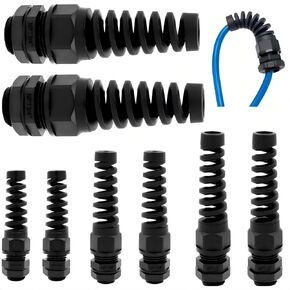 Strain Relief Cord Connector, 8Pcs Combinations NPT 1/2" NPT1/4'' NPT3/4'' NPT3/8'' IP68 Waterproof Cable Gland Flex Spiral Strain Relief Adjustable Cable Connector Nylon Joint with Gaskets(Black) in Saudi Arabia