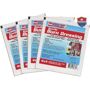 First Aid Burn Dressing, Hydrogel Burn & Wound Care Dressing Pads, Soothes & Protects All Burns, Cuts & Wounds, Contains Aloe Vera, Lidocaine Free, 4" x 4", Pack of 4, Red, White & Blue in Kuwait