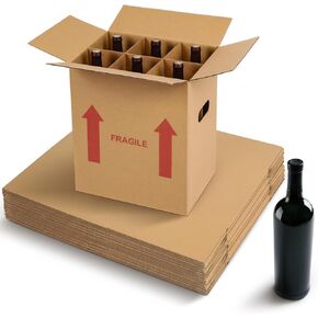 Tatuo 10 Pack Wine Bottle Moving Box 14 x 12 x 13 Inch Corrugated 12 Bottle Wine Shipping Box Kitchen Moving Storage Carrier with Reinforced Cardboard and Handles for Glassware Dishes Travel in Kuwait