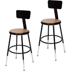 OEF Furnishings OEF6224HB/2 Premium Commercial-Grade All-Purpose Round Stool with Backrest (Height-Adjustable, 24–32 inch Range, Gray Frame, Masonite Wood Seat, 2-Pack) in Kuwait