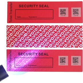 50pcs 1.4" x 4.8" Precut Fluorescent Tamper Evident Void Security Stickers/Labels/Seals/Tapes with Serialized QR Barcode (Red, Tear-Off Line, 100% Total Transfer Type) in Kuwait