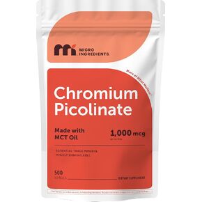 Micro Ingredients Chromium Picolinate 1,000 mcg Per Serving, 500 Softgels, 1 Year Supply | Chelated Essential Mineral Supplement with MCT Oil | Non-GMO in Saudi Arabia