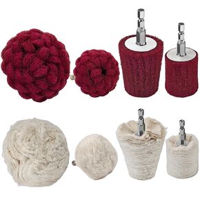 8 قطع من عجلات التلميع للمثقاب، عجلات تلميع غير منسوجة وقطنية للحفر بساق سداسية آمنة مقاس 1/4 بوصة، وإزالة الصدأ ولمسة نهائية مرآة لمصباح أمامي معدني من الألومنيوم والنحاس in Kuwait