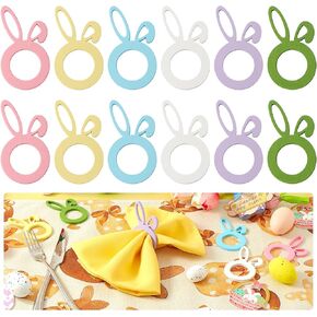 مجموعة حلقات مناديل أرنب عيد الفصح من APTWOW مكونة من 12 - حامل مناديل أذن أرنب عيد الفصح الخشبي الملون، حلقات منديل الربيع لديكور طاولة حفلات أعياد الميلاد وحفلات الزفاف in Kuwait