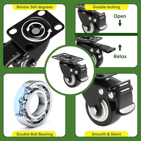 2" Caster Wheels Set of 4 - Heavy Duty Swivel Plate Casters with No Noise Locking, Wheels for Furniture, Cart, Workbench in Saudi Arabia