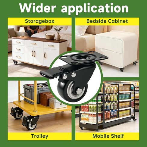 2" Caster Wheels Set of 4 - Heavy Duty Swivel Plate Casters with No Noise Locking, Wheels for Furniture, Cart, Workbench in Saudi Arabia