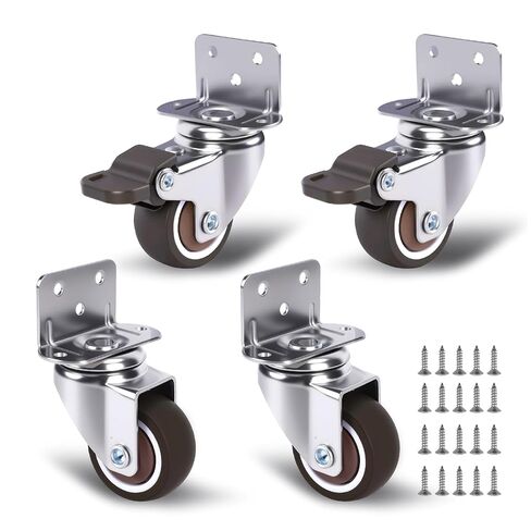 1 Inch Small Caster Wheels Set of 4, L-Bracket Casters Low Profile Side Mount Casters, Swivel Rubber Castors for Furniture, Underbed Drawer, DIY Project, Capacity Lbs: 97 Lbs (with 2 Brakes) in Kuwait