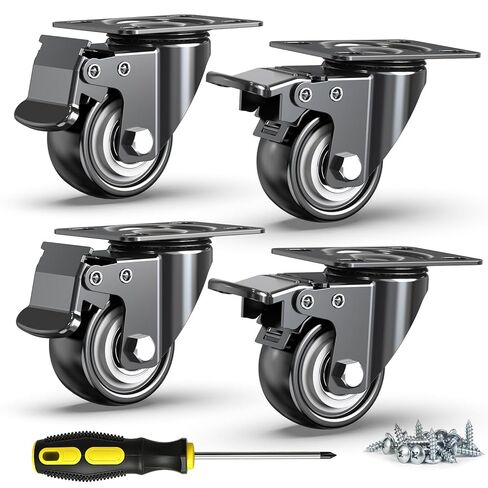 HOLKIE 2 Inch Heavy Duty Caster Wheels Set of 4, Load Capacity 600 lbs Swivel Plate Casters with Dual Total Lock Brake, Noiseless Non-Marring PU Wheels for Workbench, Furniture, Cart, Hardwood Floor in Kuwait