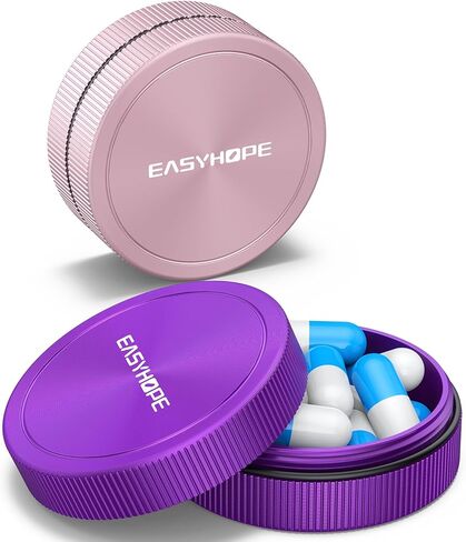 صندوق حبوب صغير وحقيبة سدادة الأذن، (عبوتان) من سبائك الألومنيوم المعدنية المقاومة للماء منظم صغير لأدوية السفر - حاوية محمولة، تحمل فيتامينات المجوهرات، زيت السمك - متوافق مع، حلقة، مشاعر، جماع الأذن in Kuwait