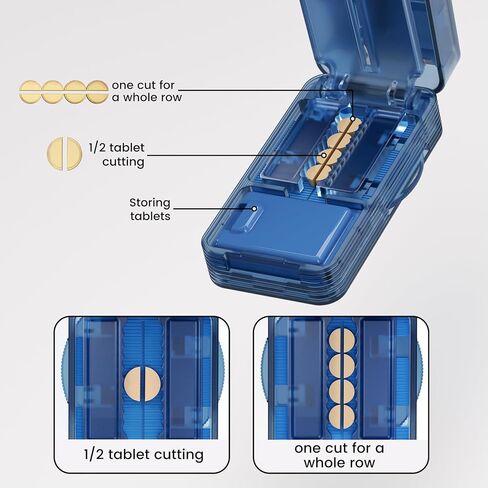 Pill Cutter - 1/2 Pill Splitter for Small Tiny Large Pills with Sealed Storage for Cutting Tablets Vitamins Medication, Portable Travel-Size for Seniors Pets (Blue) in Saudi Arabia