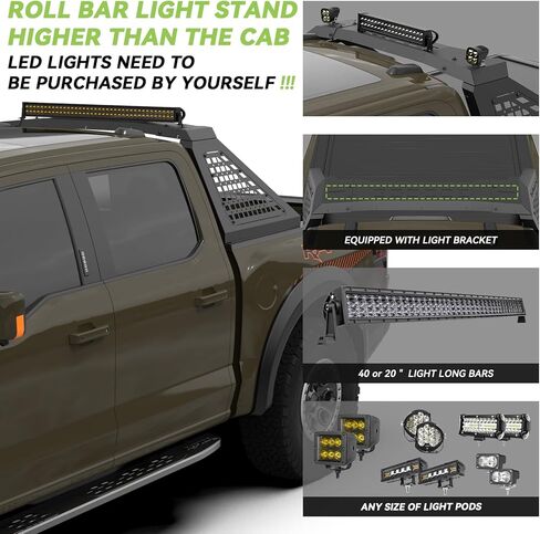 Sport Roll Bar متوافق مع Ford Maverick 2022 2023 2024 2025 | التثبيت السريع لا حفر مطلوب | جبل الضوء | (شبكة سوداء) in Kuwait