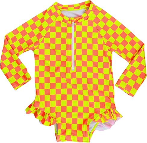 Girls Rashguard Long Sleeve - High Visibility Neon UPF 50+ Quick Dry One Piece for Girls 2-12 in Saudi Arabia