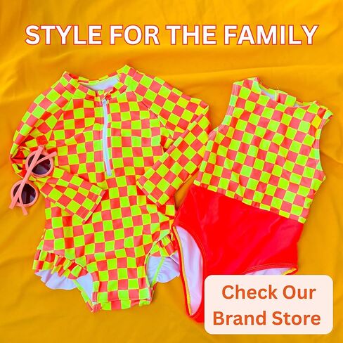 Girls Rashguard Long Sleeve - High Visibility Neon UPF 50+ Quick Dry One Piece for Girls 2-12 in Saudi Arabia