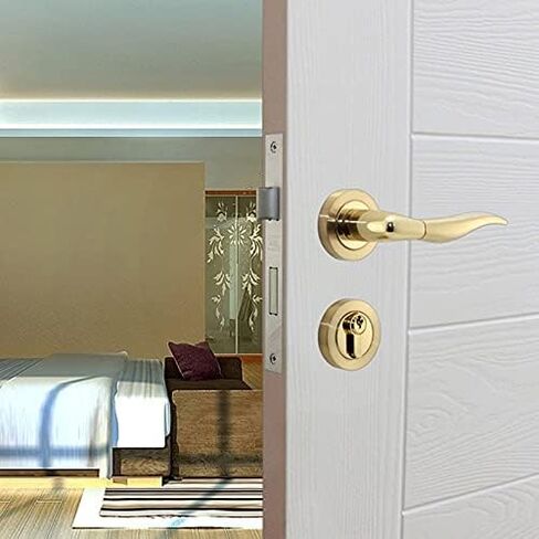 قفل باب مرور من سبائك الزنك، قفل نقر أوروبي، شكل ملتوي، مقبض ألومنيوم لممر غرفة المعيشة (اللون: B) (A) in Kuwait