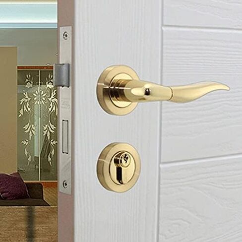 قفل باب مرور من سبائك الزنك، قفل نقر أوروبي، شكل ملتوي، مقبض ألومنيوم لممر غرفة المعيشة (اللون: أسود) (أسود) in Kuwait