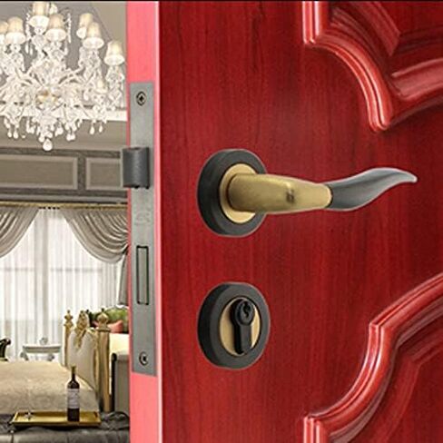 قفل باب مرور من سبائك الزنك، قفل نقر أوروبي، شكل ملتوي، مقبض ألومنيوم لممر غرفة المعيشة (اللون: أسود) (أسود) in Kuwait