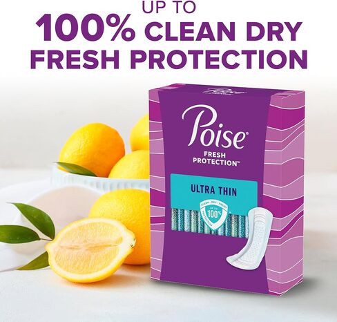 Poise Ultra Thin Incontinence Pads & Postpartum Incontinence Pads, 4 Drop Moderate Absorbency, Regular Length, 60 Count, Packaging May Vary in Kuwait