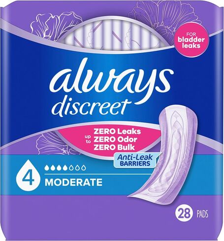 Always Discreet Adult Incontinence Pads for Women, Moderate Absorbency, Regular Length, Postpartum Pads, Up to 100% Bladder Leak Protection, 28 Count in Kuwait