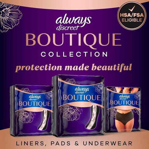 Always Discreet Boutique Adult Incontinence Bladder Leak Pads for Women, Moderate Absorbency, Regular Length, Up to 100% Bladder Leak Protection, 48 Count in Kuwait