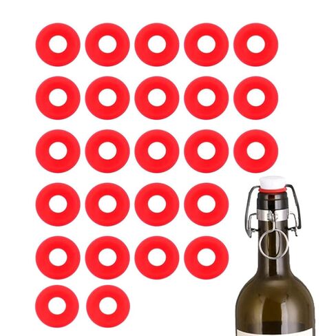 استبدال حشية الزجاجة، استبدال الزجاجة، حشية السيليكون، 25 قطعة من حشوات مطاط السيليكون، حشوات سيليكون حمراء لأختام زجاجات البيرة المنزلية المتأرجحة in Kuwait