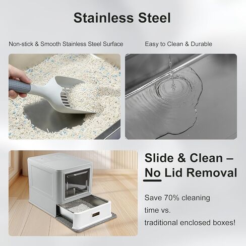 مربع مسيرات مملّة من الفولاذ المقاوم للصدأ مع تصميم الغطاء والدرج ، XL كبير جدًا للقطط الداخلية ، صندوق القمامة المغطى بالمعادن ، حواجز لمكافحة التسرب ، مع حصيرة القمامة والقمامة in Kuwait