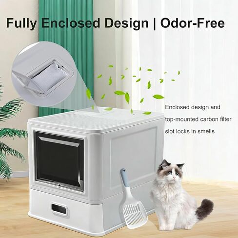 مربع مسيرات مملّة من الفولاذ المقاوم للصدأ مع تصميم الغطاء والدرج ، XL كبير جدًا للقطط الداخلية ، صندوق القمامة المغطى بالمعادن ، حواجز لمكافحة التسرب ، مع حصيرة القمامة والقمامة in Kuwait