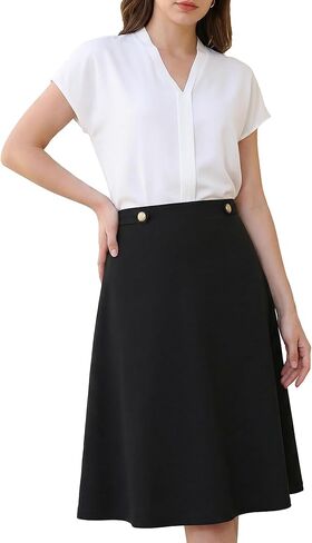 Women's Flare A-Line Skirt High Waist Casual Work Office Solid Midi Skirts in Saudi Arabia