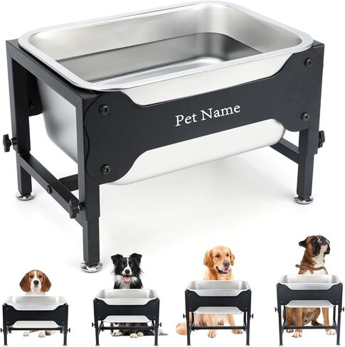 3 جالونات مرتفعة وعاء ماء كبير الكلب ، 4 ارتفاع قابل للتعديل من الفولاذ المقاوم للصدأ أوعية الكلب مع الحامل ، في الهواء الطلق في الهواء الطلق الماء وعاء صحن الإغاثة أطباق الحيوانات الأليفة للكلاب سهلة التنظيف in Kuwait