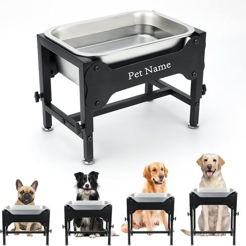 3 Gallons Elevated Large Dog Water Bowl, 4 Height Adjustable Stainless Steel Raised Dog Bowls with Stand, Indoor Outdoor Pet Water Bowl Relief Joint Pressure Pet Dishes for Dogs Easy Clean in Kuwait