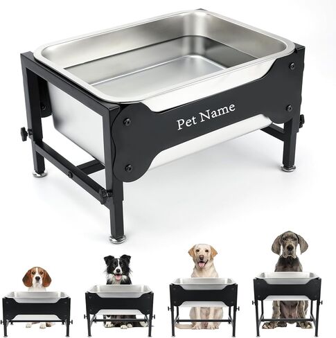 3 Gallons Elevated Large Dog Water Bowl, 4 Height Adjustable Stainless Steel Raised Dog Bowls with Stand, Indoor Outdoor Pet Water Bowl Relief Joint Pressure Pet Dishes for Dogs Easy Clean in Kuwait