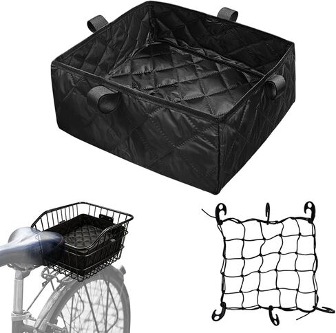 بطانة سلة الدراجة مع شبكة شحن قابلة للتعديل، سلة دراجة سميكة قابلة لإعادة الاستخدام للرف الخلفي وسلال الدراجة الإلكترونية، تناسب معظم سلال الدراجات السلكية (السلة غير متضمنة) in Kuwait