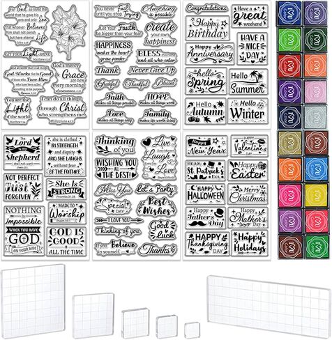 6 صفائح كلمات واضحة لصنع البطاقات 20 حبر حبر 6 أدوات كتلة الطوابع أكريليك مع خطوط الشبكة ختم السيليكون مع عيد ميلاد سعيد آية الكتاب المقدس يبارك الطوابع لوازم الحرف in Kuwait