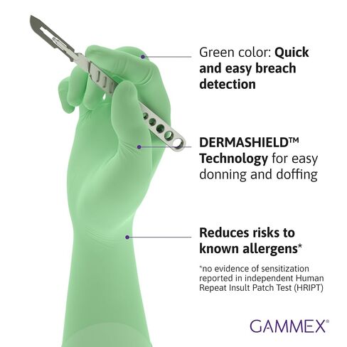 Ansell GAMMEX Non-Latex PI Micro-Texture Surgical Gloves for Healthcare, Size 6.5 Green (Box of 50) in Saudi Arabia