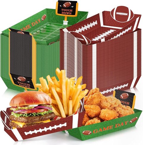 100Pcs Football Party Supplies, 5lb Food Plates, Paper Trays Disposable Bowls Nacho Trays for Gameday, Carnivals, Birthday, Sport, Party Decor (100) in Saudi Arabia