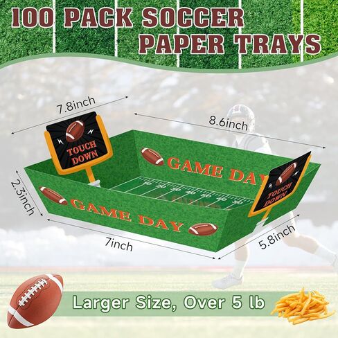100Pcs Football Party Supplies, 5lb Food Plates, Paper Trays Disposable Bowls Nacho Trays for Gameday, Carnivals, Birthday, Sport, Party Decor (100) in Saudi Arabia