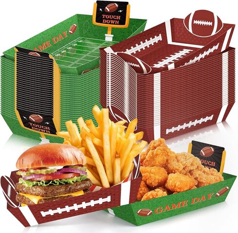 100Pcs Football Party Supplies, 5lb Food Plates, Paper Trays Disposable Bowls Nacho Trays for Gameday, Carnivals, Birthday, Sport, Party Decor (100) in Saudi Arabia