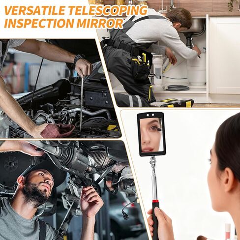 Lighted Inspection Mirror & Magnetic Pickup Tool Set of 5 - Telescoping Handle,360 Swivel for Extra Viewing,Pickup Tool Meet the Needs of Various Occasions,Useful for Mechanic,Automotive,Gifts for men in Kuwait